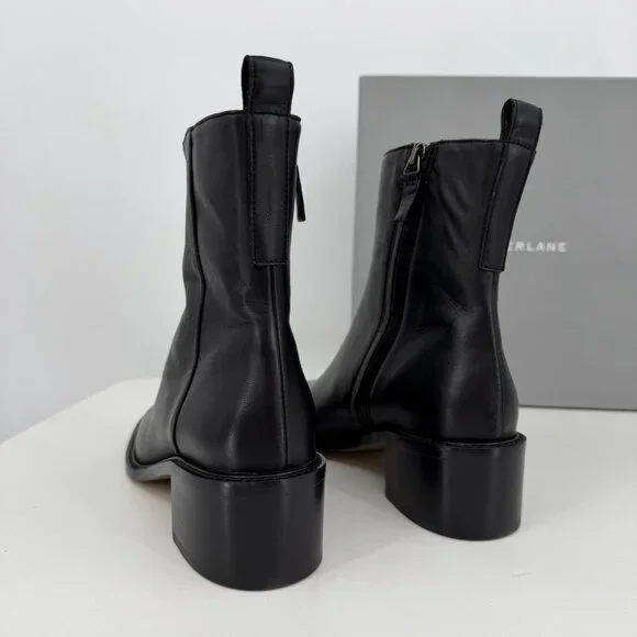 Everlane The City Boot in Black Leather sz 8 Women's Side Zip Block Heel Ankle - Picture 3 of 9